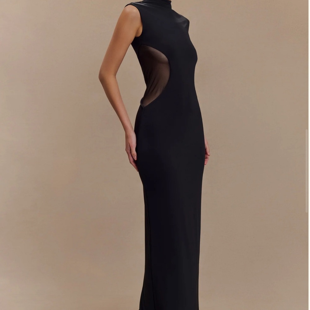 Meshki Black Maxi Dress with Sheer Panels
